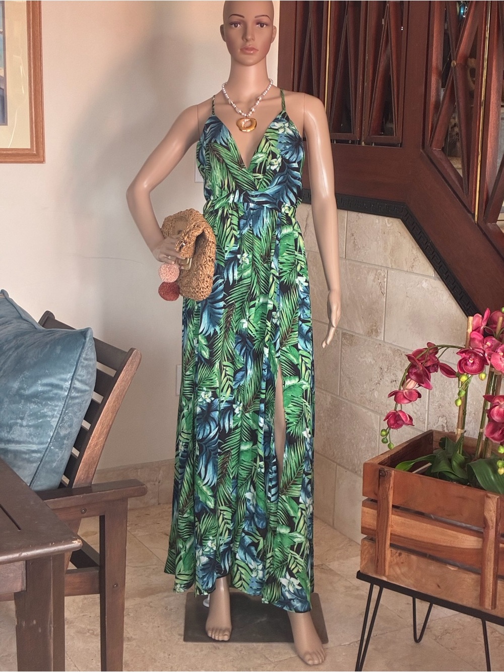🌴 HYFV Tropical Palm Print Maxi Dress - Size L